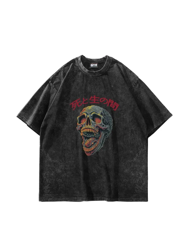 Skull Scream Baskılı Oversize Unisex Yıkamalı Siyah Tshirt