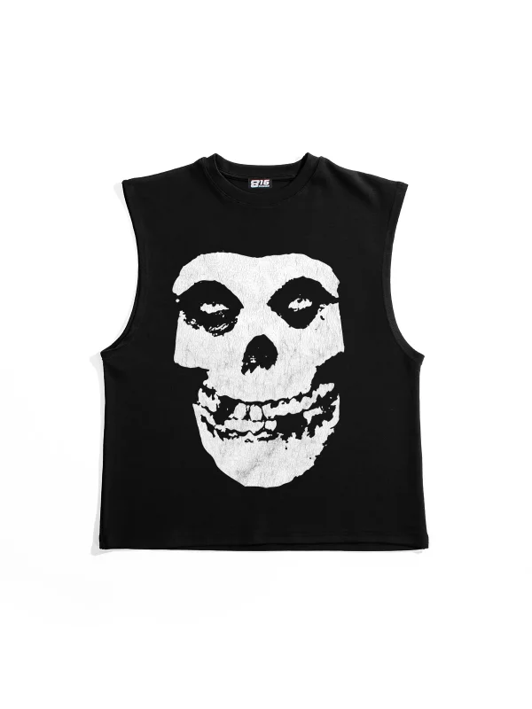 Misfits Baskılı Siyah Sıfır Kol Tshirt