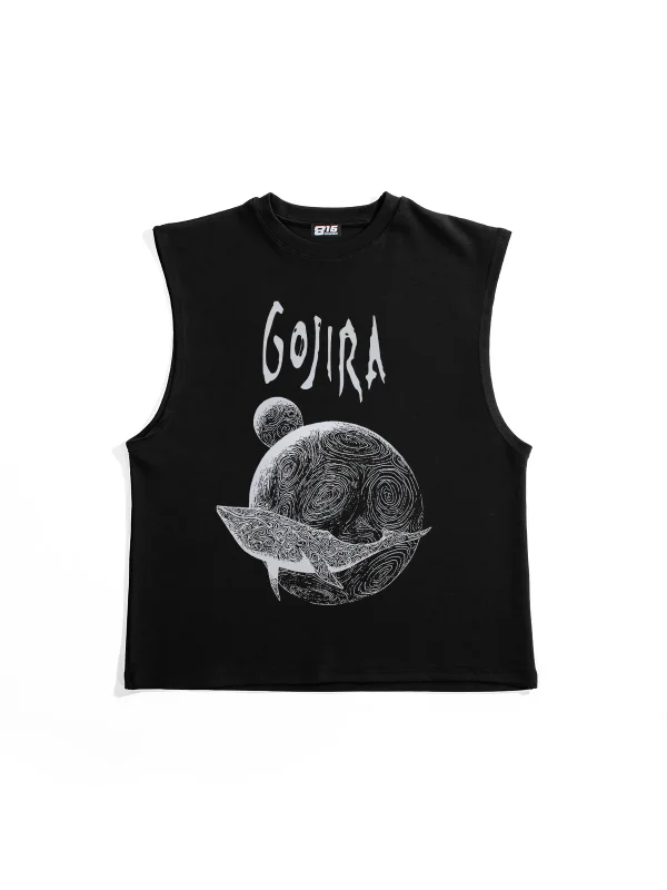 Gojira Flying Whales Baskılı Siyah Sıfır Kol Tshirt