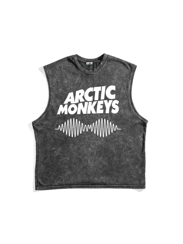 Arctic Monkeys Baskılı Yıkamalı Siyah Sıfır Kol Tshirt