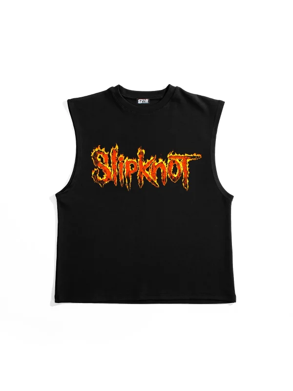 Slipknot Alev Logolu Baskılı Siyah Sıfır Kol Tshirt
