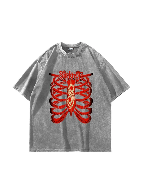 Slipknot Red Baskılı Oversize Unisex Yıkamalı Beyaz Tshirt