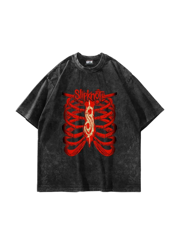 Slipknot Red Baskılı Oversize Unisex Yıkamalı Siyah Tshirt