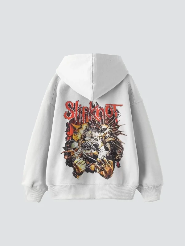 Slipknot Sırt Baskılı Beyaz Oversize Unisex Hoodie