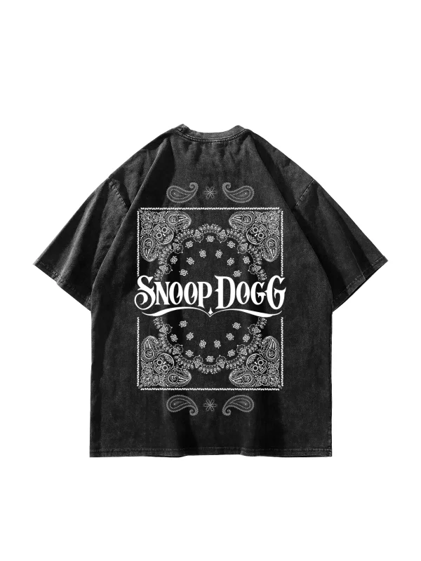 Snoop Dogg Baskılı Oversize Unisex Yıkamalı Siyah Tshirt