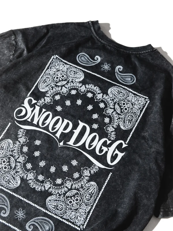 Snoop Dogg Baskılı Oversize Unisex Yıkamalı Siyah Tshirt