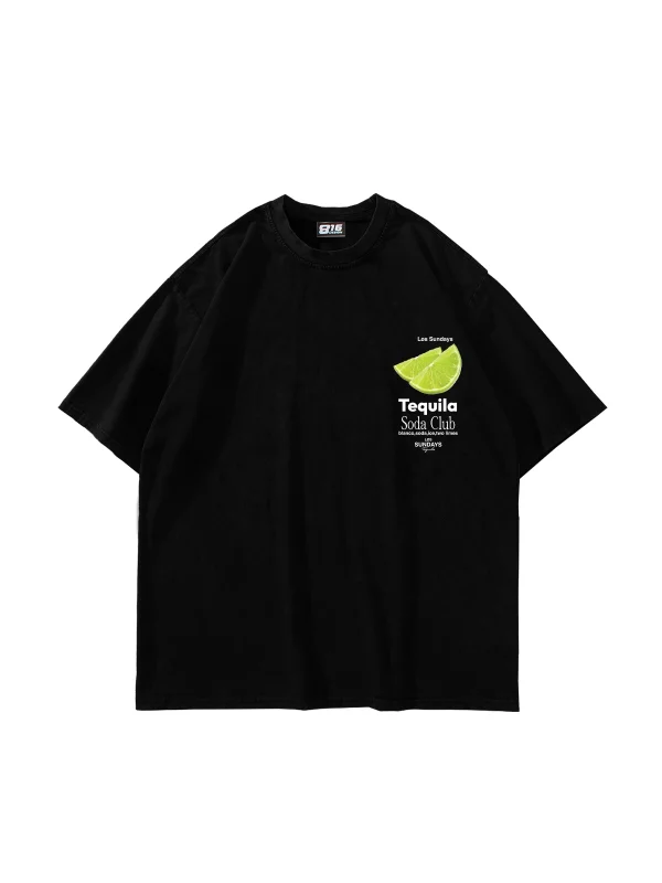 Soda Club Baskılı Oversize Unisex Siyah Tshirt