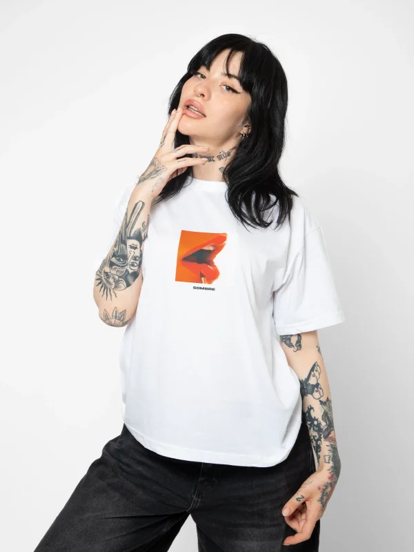 Sombre Baskılı Oversize Unisex Beyaz Tshirt