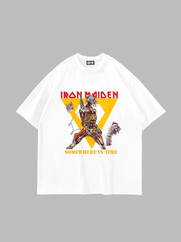 Somewhere In Time Baskılı Oversize Unisex Beyaz Tshirt