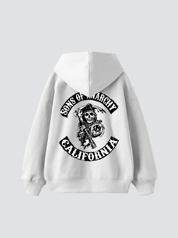 Sons Of Anarchy Baskılı Oversize Unisex Beyaz Hoodie