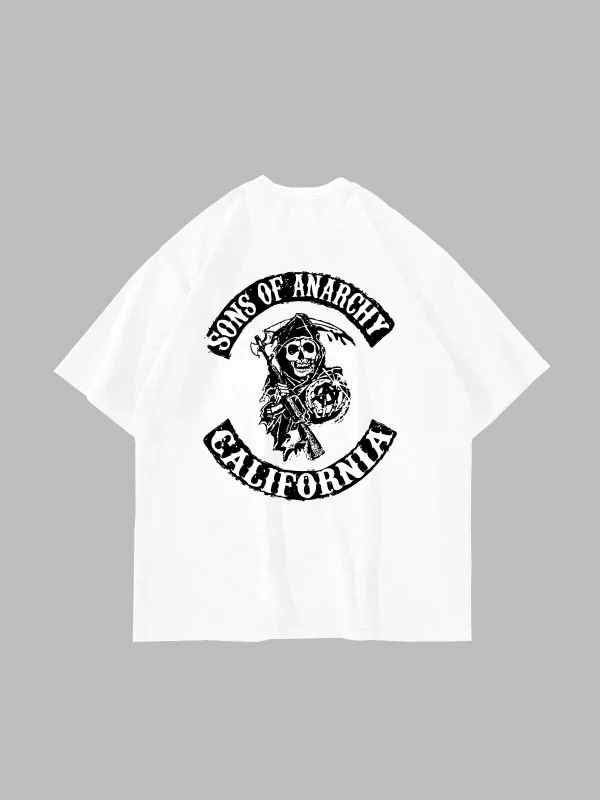 Sons Of Anarchy Baskılı Oversize Unisex Beyaz Tshirt