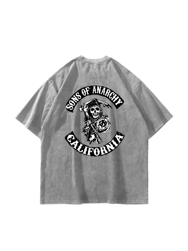 Sons Of Anarchy Baskılı Oversize Unisex Yıkamalı Beyaz Tshirt