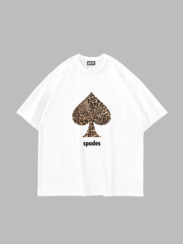Spades Leopar Baskılı Oversize Unisex Premium Beyaz Tshirt