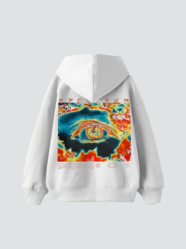 Spectrum Sırt Baskılı Oversize Unisex Beyaz Hoodie