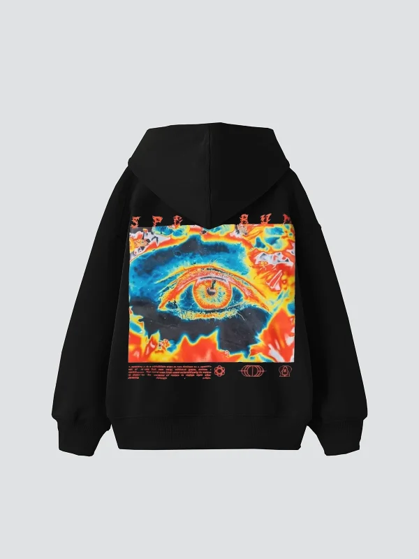 Spectrum Sırt Baskılı Oversize Unisex Siyah Hoodie