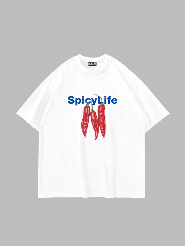 Spicy Life Baskılı Oversize Unisex Beyaz Tshirt