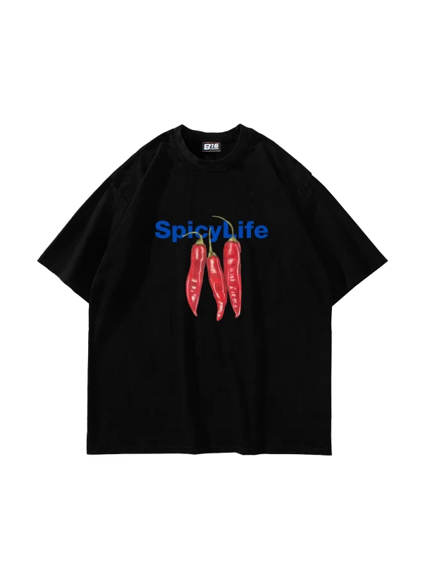 Spicy Life Baskılı Oversize Unisex Siyah Tshirt