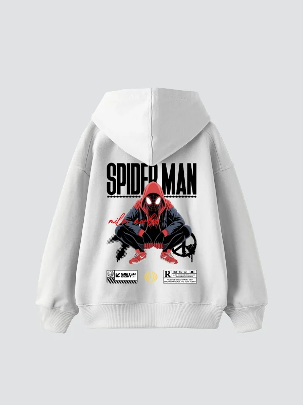 Spıder Baskılı Oversize Unisex Beyaz Hoodie