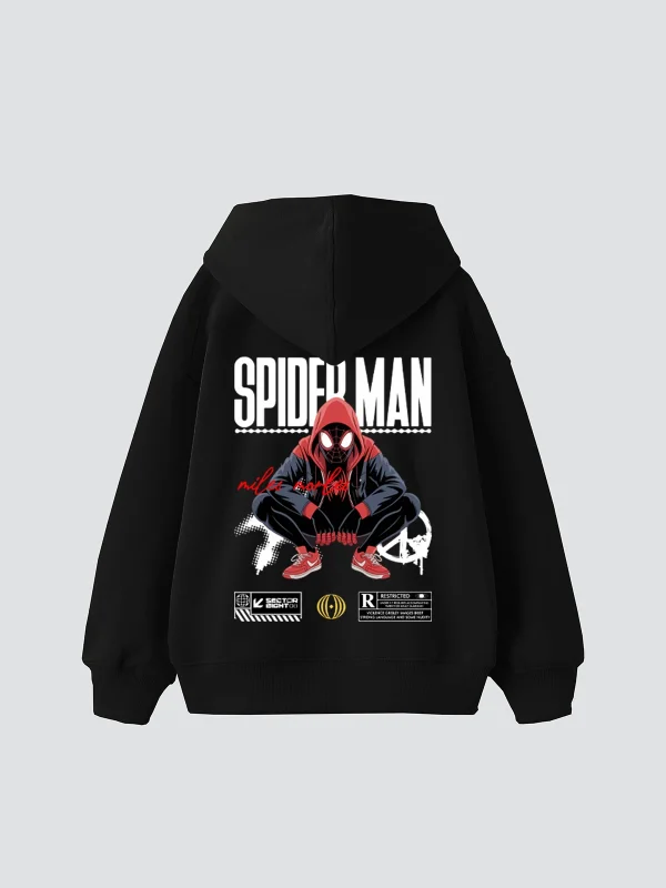 Spıder Baskılı Oversize Unisex Siyah Hoodie