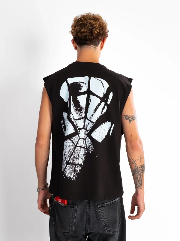 Spider Graphic Baskılı Siyah Sıfır Kol Tshirt