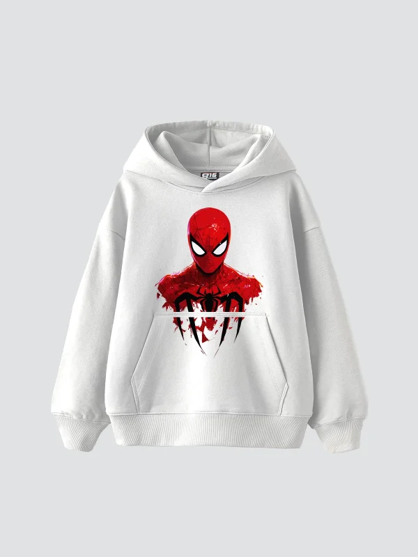 Spider M. Baskılı Oversize Unisex Beyaz Hoodie