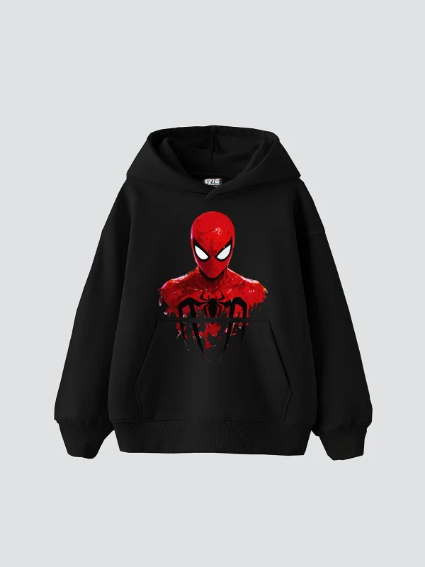 Spider M. Baskılı Oversize Unisex Siyah Hoodie