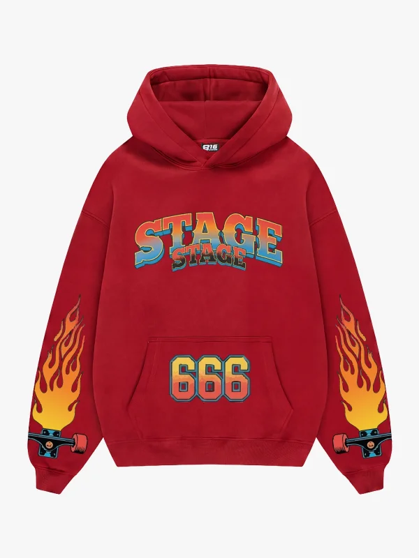 Stage Baskılı Oversize Unisex Kırmızı Hoodie