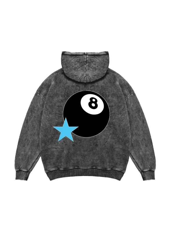 Star Eight Ball Oversize Unisex Yıkamalı Siyah Hoodie