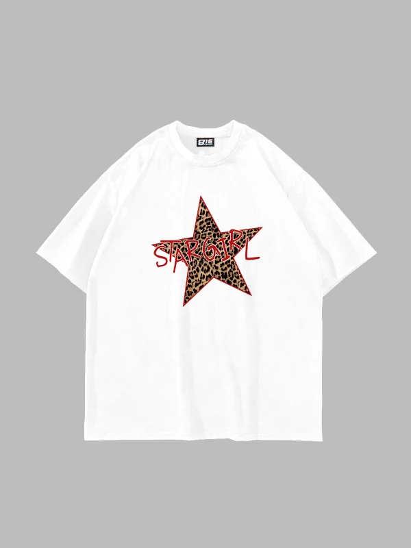 Star Girl Baskılı Oversize Unisex Beyaz Tshirt