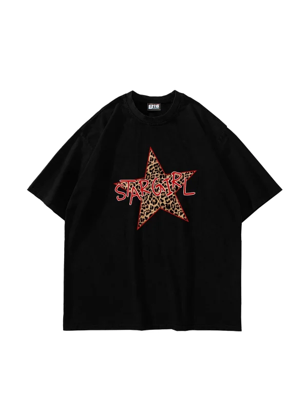 Star Girl Baskılı Oversize Unisex Siyah Tshirt