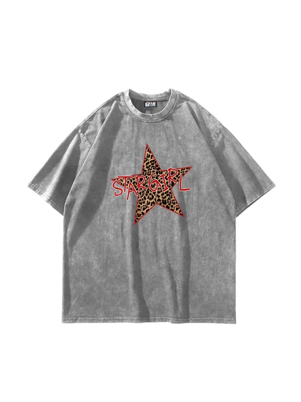 Star Girl Baskılı Oversize Unisex Yıkamalı Beyaz Tshirt