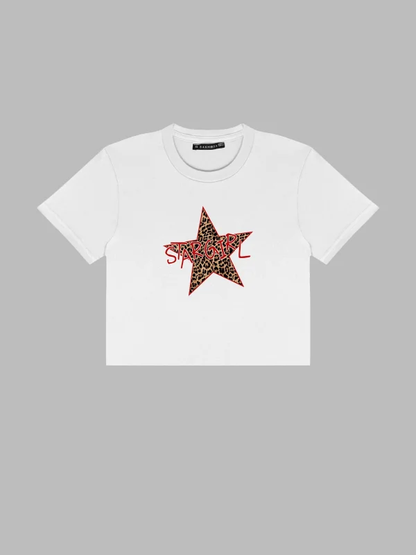 Starz Girl Baskılı Beyaz Crop Top