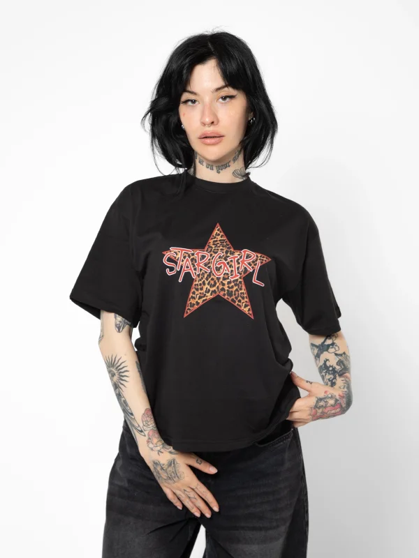 Starz Girl Baskılı Relaxed Fit Siyah Kadın Tshirt