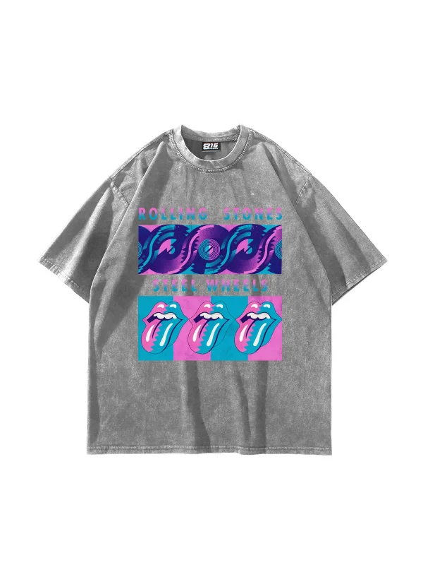 Steel Wheel Baskılı Oversize Unisex Yıkamalı Beyaz Tshirt