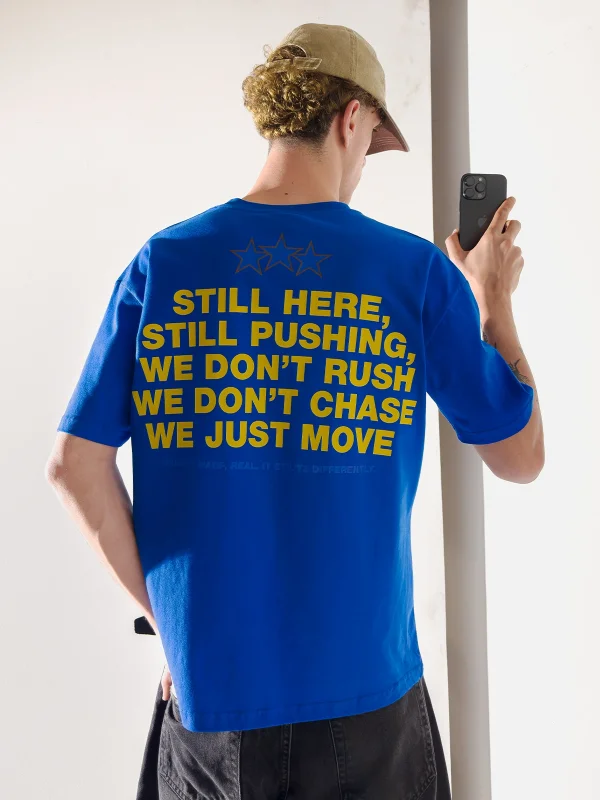 Still Moving Baskılı Oversize Unisex Mavi Tshirt