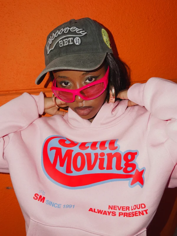 Still Moving Baskılı Oversize Unisex Pembe Hoodie