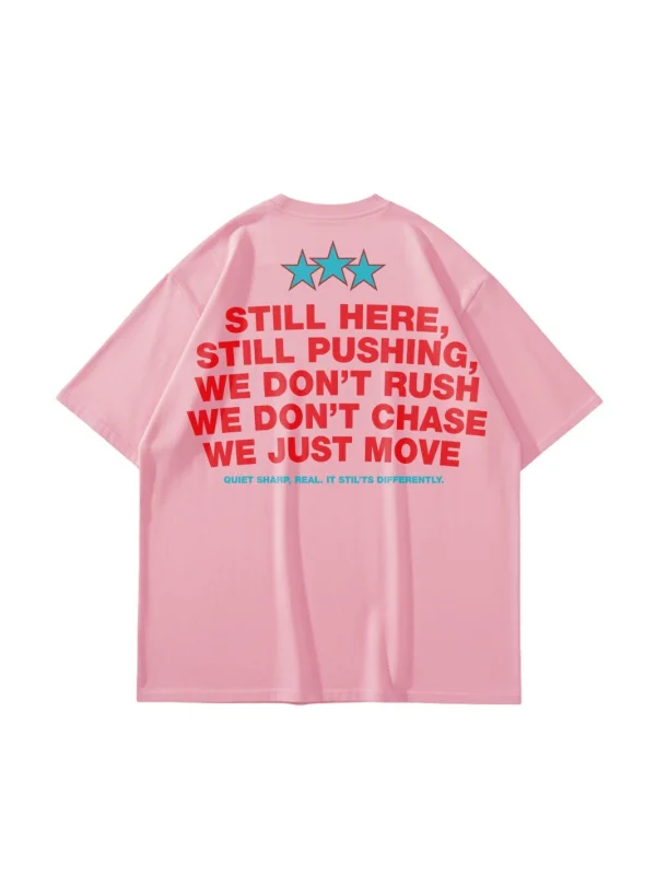 Still Moving Baskılı Oversize Unisex Pembe Tshirt