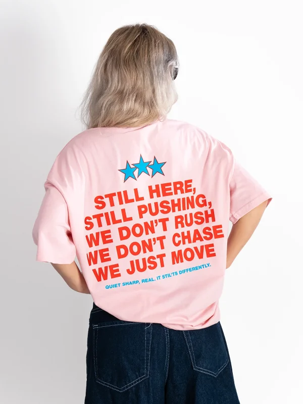 Still Moving Baskılı Oversize Unisex Pembe Tshirt