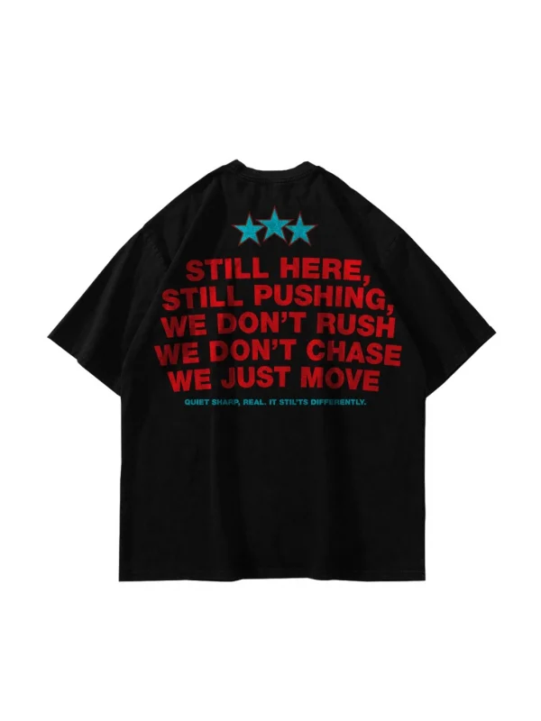 Still Moving Baskılı Oversize Unisex Siyah Tshirt