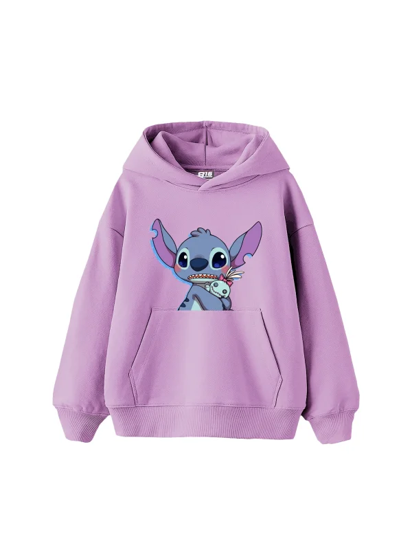 Stitch Baby Baskılı Oversize Unisex Mor Hoodie