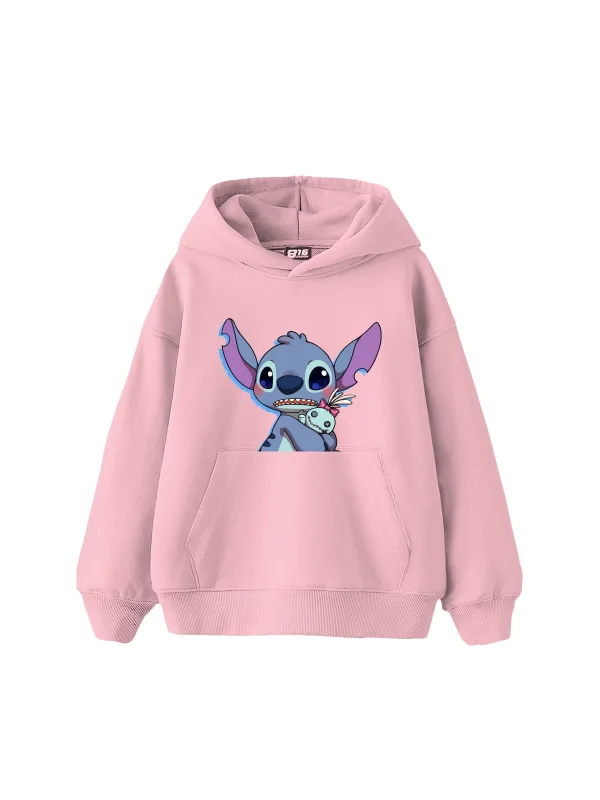 Stitch Baby Baskılı Oversize Unisex Pembe Hoodie