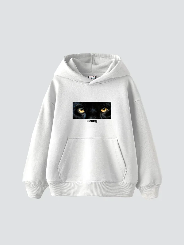 Strong Baskılı Oversize Unisex Premium Beyaz Hoodie