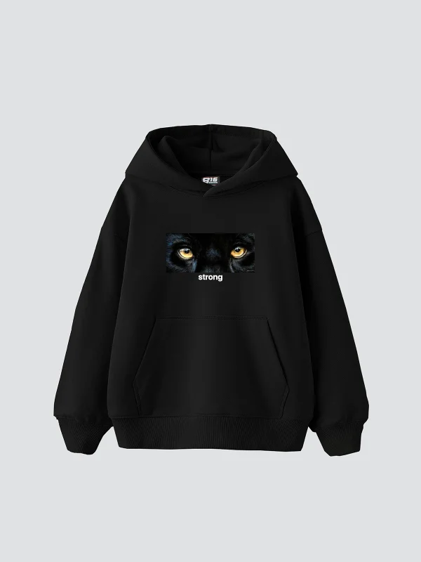 Strong Baskılı Oversize Unisex Premium Siyah Hoodie