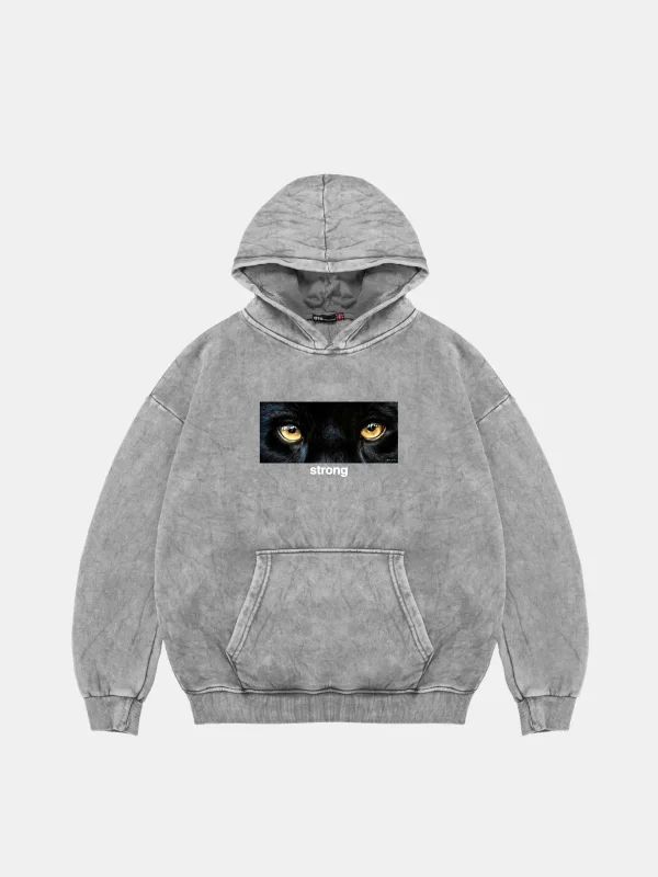 Strong Baskılı Oversize Unisex Premium Yıkamalı Beyaz Hoodie