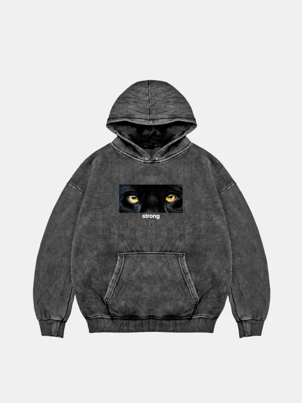 Strong Baskılı Oversize Unisex Premium Yıkamalı Siyah Hoodie