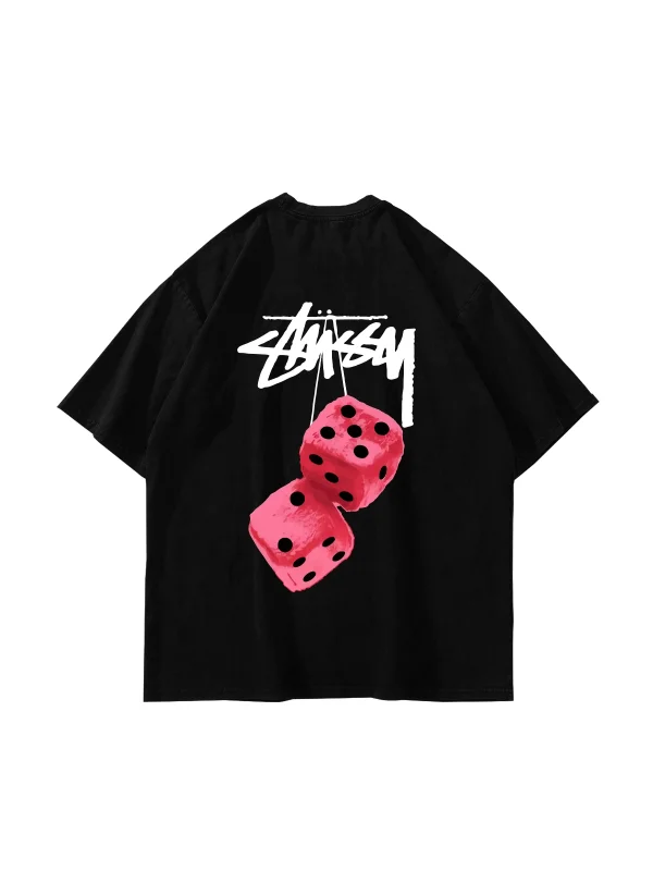 Sts. Dice Sırt Baskılı Oversize Unisex Siyah Tshirt