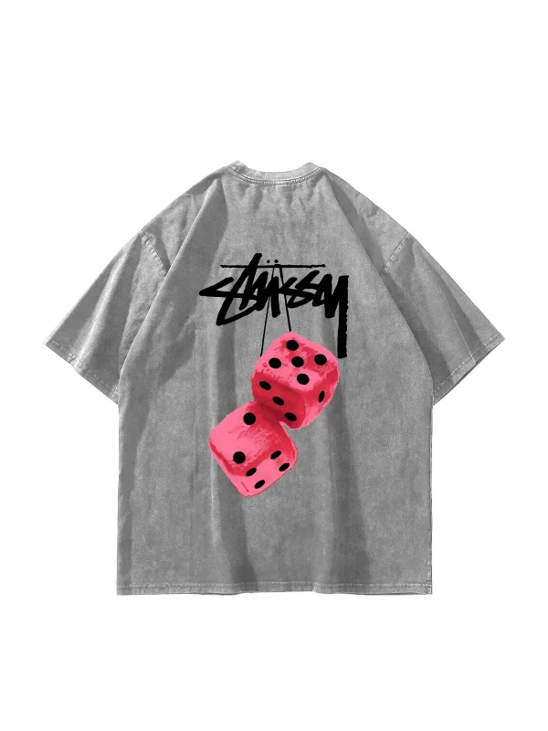 Sts. Dice Sırt Baskılı Oversize Unisex Yıkamalı Beyaz Tshirt