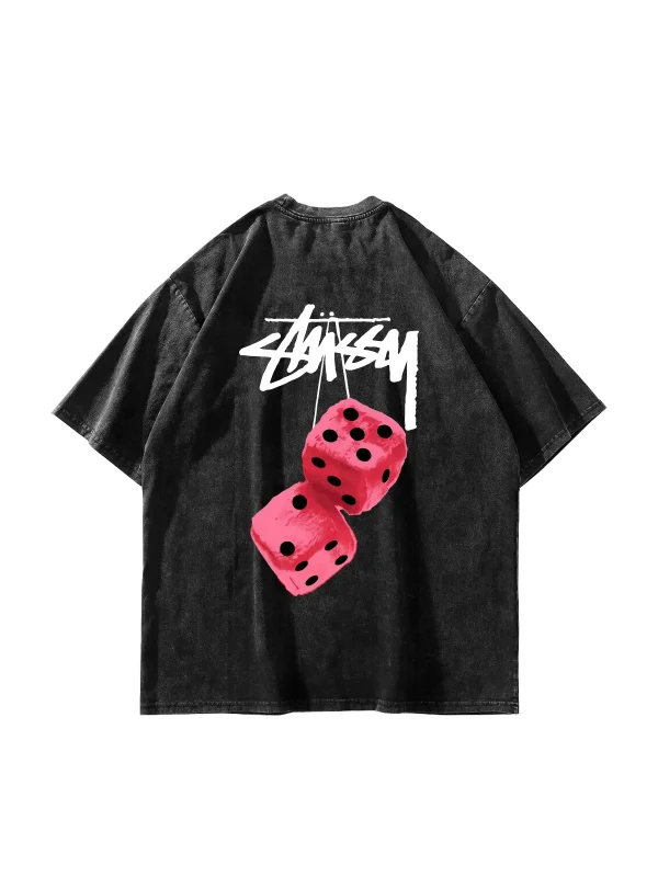 Sts. Dice Sırt Baskılı Oversize Unisex Yıkamalı Siyah Tshirt