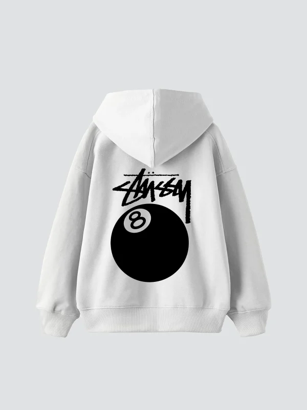Sts. Eight Ball Baskılı Oversize Unisex Beyaz Hoodie