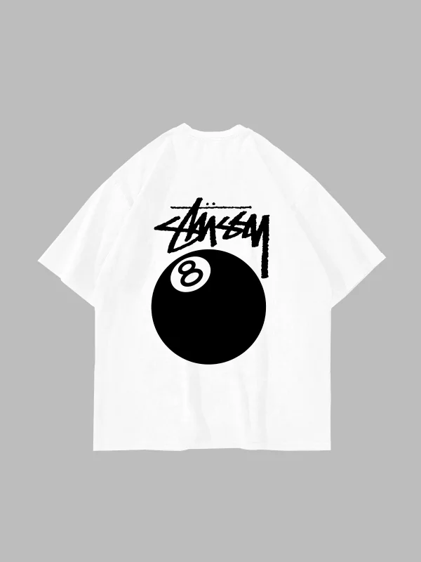 Sts. Eight Ball Baskılı Oversize Unisex Beyaz Tshirt